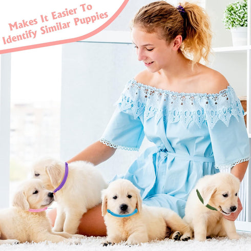 16pcs Puppy ID Collars, Adjustable Whelping Collars, Identification Bands for Dog Kitten Newborn Pets, Multi-Coloured