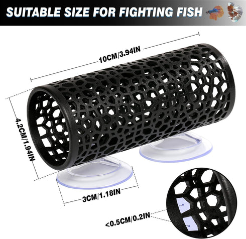 Betta Fish Cave Tunnel, Black Hollow Hideout for Small Fish, Shrimp, and Guppies - Aquarium Decor Accessories