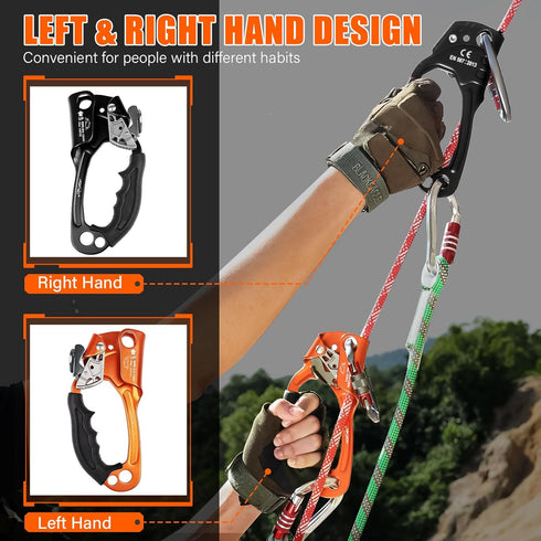 Hand Ascender Climbing Gear, High Strength Aluminum Alloy with Ergonomic Rubber Handle for Rock Climbing