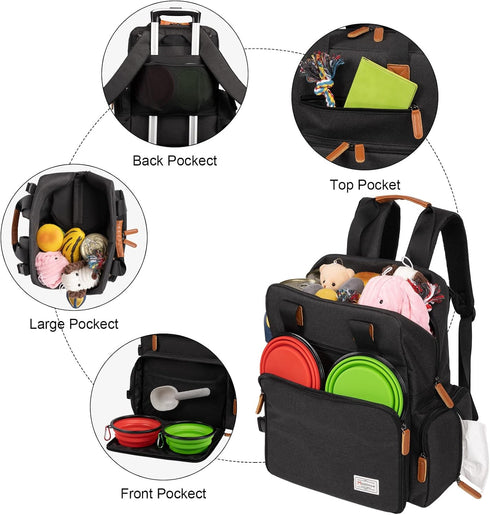 Modoker Dog Travel Bag - Airline Approved Backpack Organizer with 2 Food Storage Containers, 2 Collapsible Bowls, 1 Pet