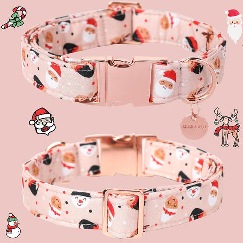 Christmas Cotton Dog Collar for Puppy Girl or Boy, Comfortable with Durable Metal Buckle, XS, Neck 8-12in
