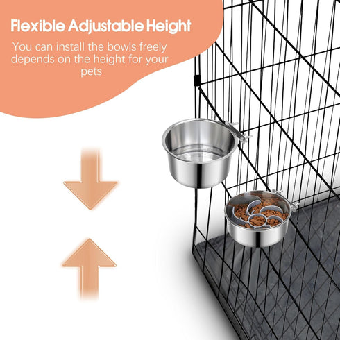 Pet Dog Water Bowl for Cage, Stainless Steel Non-Spill Hanging Bowl with Clamp Holder for Small Medium Large Dogs