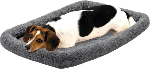 Furhaven Dog Bed for Medium/Small Dogs & Indoor Cats, 100% Washable Sherpa Fleece Bolster Crate Pad Gray