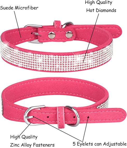 Bling Dog Collar for Small Medium Large Dogs, Rhinestone Collars for Girl and Boy Dogs, Adjustable Leather Suede Soft
