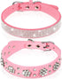 2 Pieces PU Leather Dog Collar Pink Rhinestone Flower Pattern Studded Adjustable Bling Puppy Collar (XS: 8.2-10.6 Inch)