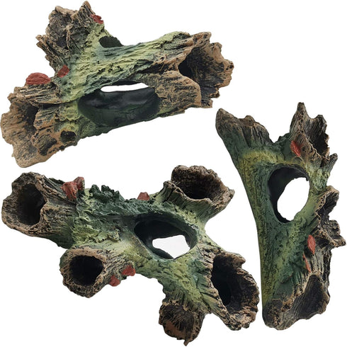 TIHOOD 3PCS Decaying Trunk Aquarium, Betta Fish Ornament, Freshwater Resin Decoration Log with Holes and Caves