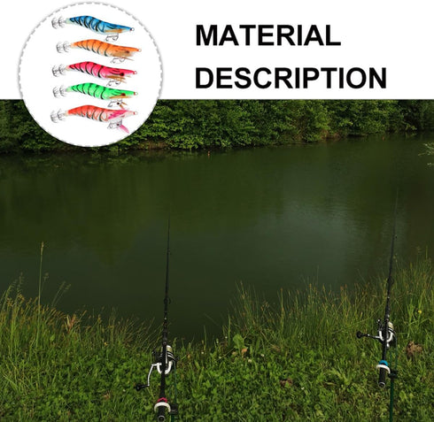11g 8.5cm Set, 5-Color Pack Angoily Simulated Shrimp Fishing Lures Luminous Plastic Soft Bait with Hooks