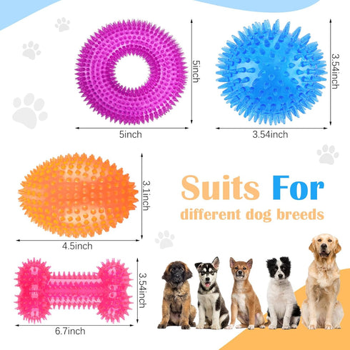 4 Pcs 4.5'' Spiky Squeaker Football Dog Toy for Medium Large Dogs Spiky Dog Balls Puppy Chew Toys for Aggressive Chewers Spiky Ball Dog Toy Fetch Toys for Training (Fresh,Multicolored)