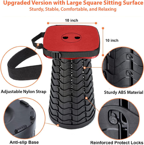 Portable Foldable Stool Bundle Set - Large Square Collapsible Stool with Thick Seat Cushion for Camping Travel