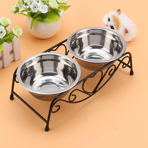 Dog Feeder, Stainless Steel Double Dog Food Bowl Cat Water Bowls with Feeder Dishes Shelf Stand for Small Medium Large Dogs