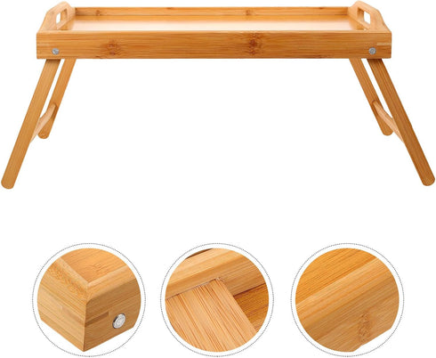 Happyyami Small Folding Table Portable Wood Bed Desk Adjustable Wear-Resistant Camping Side Table for Outdoor Hiking