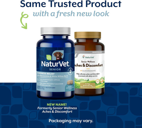 60 NaturVet Soreness Relief Senior Supplements for Dogs, Hickory Smoked Bacon Flavor, Chewable Tablets