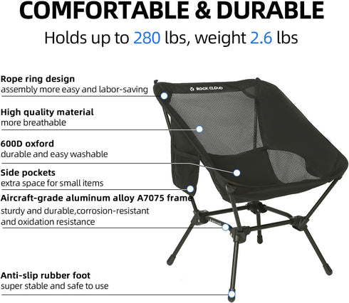 Backpacking ROCK CLOUD Portable Camping Chair Ultralight Folding Chairs Outdoor for Camp Hiking Lawn Beach Sports