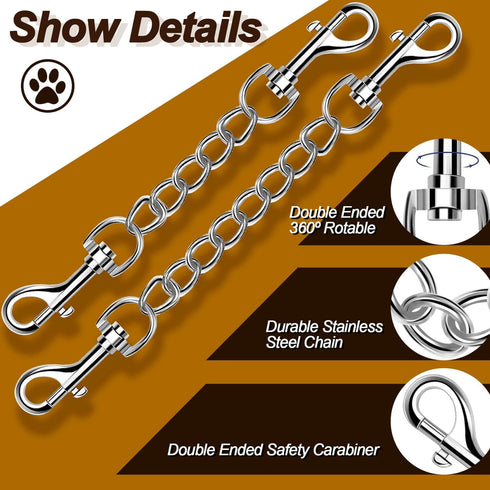 Dog Collar Backup Strap, Harness to Collar Safety Clip, Metal Stainless Steel Chain Leash Safety Attachment (8 Inches)