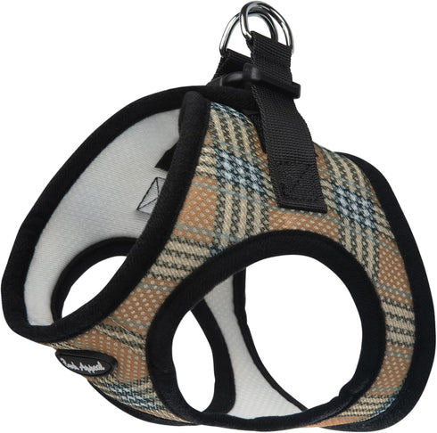 Bark Appeal Tan Plaid Step-in Dog Harness for Small-Medium Pets, Soft Vest, Anti-Choke, XS