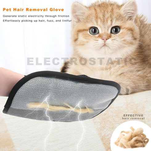 KVEXLIM 2-Piece Pet Hair Removal & Grooming Kit: Static Hair Remover Glove for Furniture, Carpet, Couch + Gentle Pet