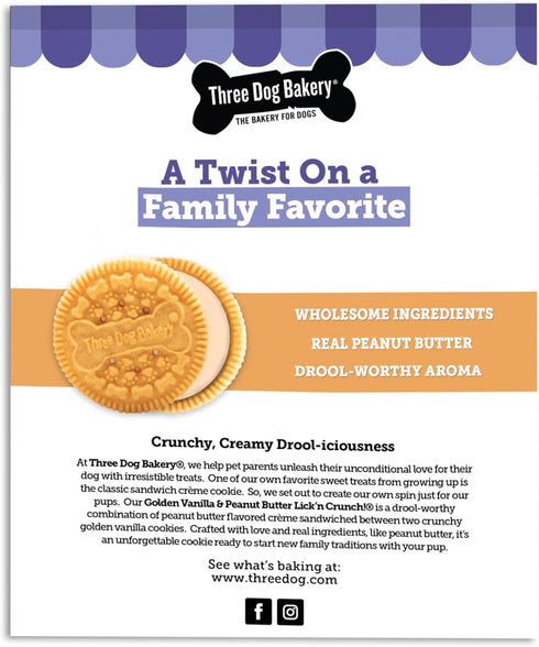 Three Dog Bakery Classic Cremes Baked Dog Treats - Golden with Peanut Butter Filling, 13 oz