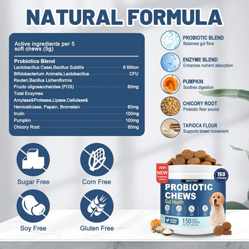 SnazFirst Immune 150 Probiotics for Dogs, Dog Probiotics Chews for Digestive Health & Gut Health, Improve