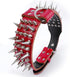 Pet Artist 2" Wide Luxury Genuine Leather Spiked Studded Dog Collars for Medium & Large Dogs, Red, M, Neck for 17-20"