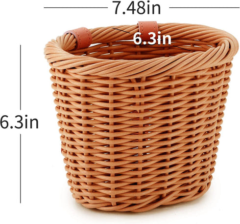 Kid's Bike Basket for Girls Small Woven Wicker Cruiser Bicycle Accessories with Handlebar Streamers Bell for Ages 3-13