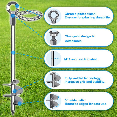 17.5'' 3'' 2pcs Sets, Insaga Fully Welded Ground Anchors with Chain, Wider Spiral Trampoline Anchors, Mobile Home