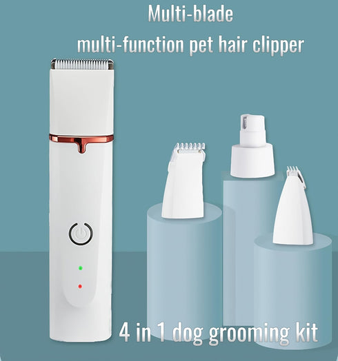 Kriopy 4 1 Trimmer- Trimming Dog Clippers Grooming Kit in Pet Hair Clipper-Low Noise Dog Paw Rechargeable - Cordless