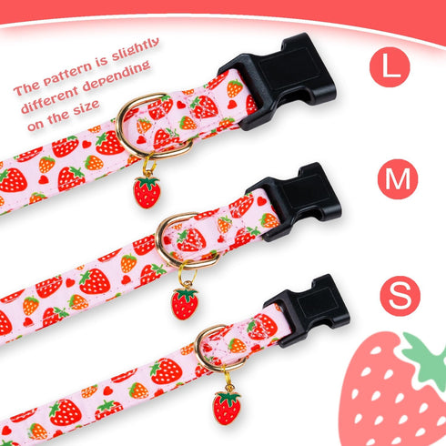 Cute Pink Strawberry Dog Collar for Small Medium Large Dogs, Soft Adjustable Design for Girl Female Dogs