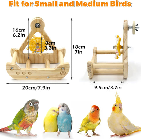 2 in1 Bird Perch Toy with Spinner Rattle Toys, Safe Cockatiel Toys Enrichment, Indoor Bird Cage Accessories Conure