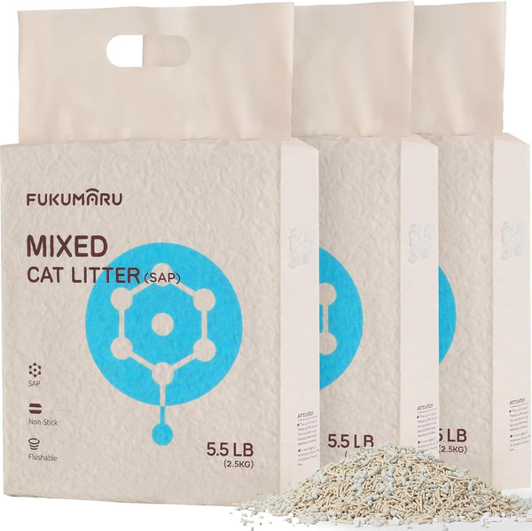 FUKUMARU Tofu Cat Litter, Super Ultra Absorbent, Dust Free, Flushable, 16.5 LBS (3 Packs)