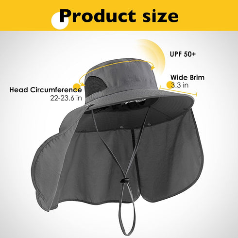 Fishing Hat for Men & Women, Outdoor UV Waterproof Wide Brim Bucket Hat, UPF50+ Sun Hat with Neck Flap