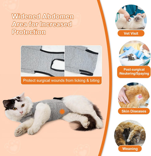 DogLemi Cat Surgery Recovery Suit, Universal Male Female Onesie After Spay Neuter, Soft E-Collar Alternative (M)