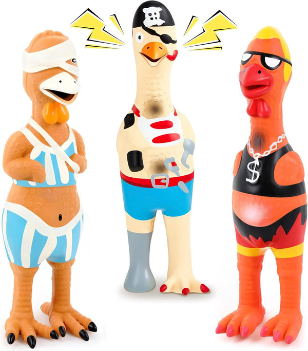 Silipull 3 Pcs Rubber Chicken Squeaky Dog Toys Screaming Chicken Latex Soft Rubber