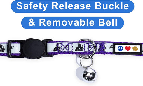 Pawtitas Glow In The Dark Cat Collar, Purple Lucky, with Safety Buckle and Bell