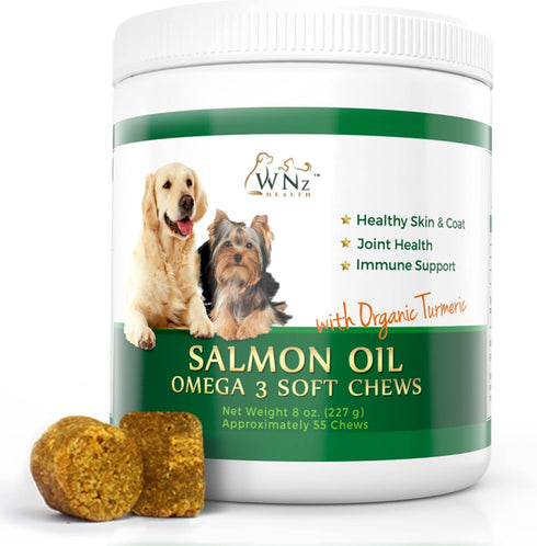 Omega 3 Skin and Coat Chews for Dogs, Salmon Oil Supplement for Joint Pain Relief, 55 Chews, 8 Oz