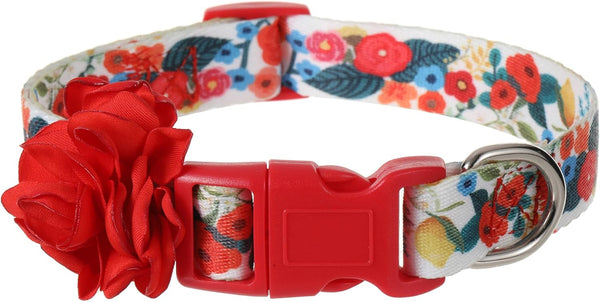 Floral Dog Collar for Large Dogs, Designer Girl Dog Collar with Flower Bow, Quick Release Wedding Collar