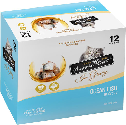 Fussie Cat Premium Ocean Fish in Gravy, 12 Pack of 2.4 Oz