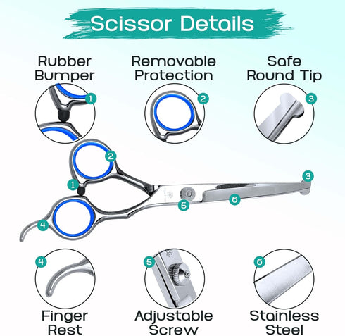 Pawtrim 6 1 4CR Professional Pet Grooming Kit in Dog Grooming Scissors Kit - Dog & Cat Grooming Supplies - Adjustable
