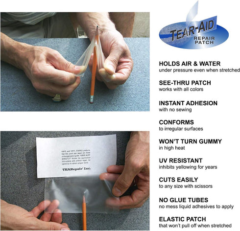 TEAR-AID Fabric Repair Kit, Type A Clear Patch for Canvas, Fiberglass, Leather, Polyester, Nylon & More, Gold Box, 2