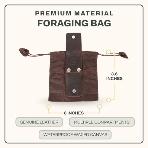 Balanced Oak Mushroom Foraging Kit, Waxed Canvas Foraging Bag, Glove Attachment, and Stainless Steel Foraging Knife