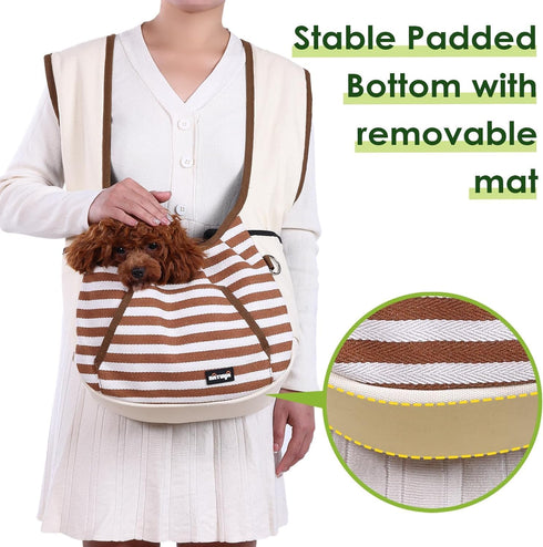 NATUYA Dog Sling Carrier, Adjustable Pet Front Sling Carrier for Small Dogs & Cats, Khaki, 3-8 lb