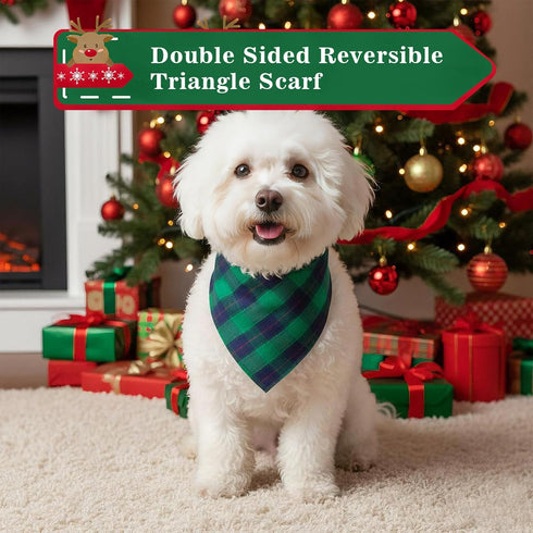 4th 2 Pack Set of July Dog Bandanas, Classic Reversible Red Green Plaid Plaid Pet Bandana Dog Birthday Bandana for Boy