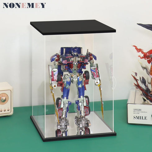 NONEMEY Clear Acrylic Display Case, Dustproof Model Showcase Organizer Box with Remote Control Light