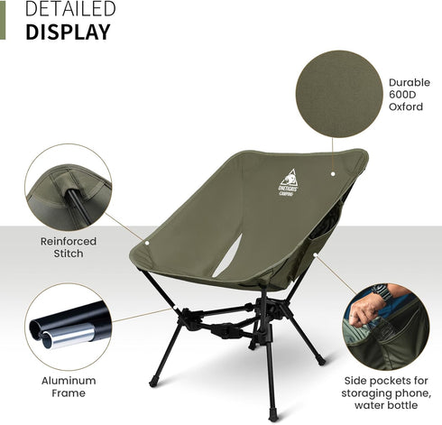 OneTigris Tigerblade Camping Chair - Lightweight Folding Backpacking Chair, Compact Portable 330 lbs Capacity