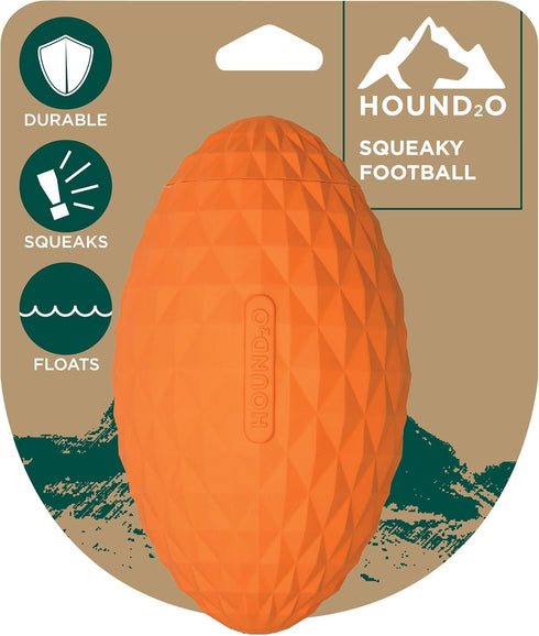 Hound2O Dog Chew Toys - Squeaky Football, Orange, Durable & Non-Toxic for Outdoor Play and Fetching
