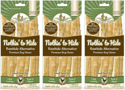 Fieldcrest Farms Nothing to Hide Natural Rawhide Alternative Twist Stix for Dogs - 3 Pack (30 Sticks)