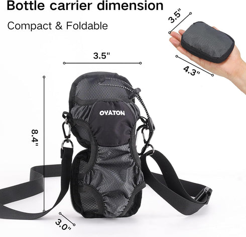 Water Bottle Carrier with Straps, Universal Holder Sling for Walking, Hiking, Travel - Compact & Foldable (Grey)