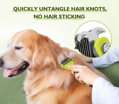 Pecute Pet Dematting Tool 2 Pack - Double Sided Rake & Comb for Medium or Long-haired Dogs & Cats