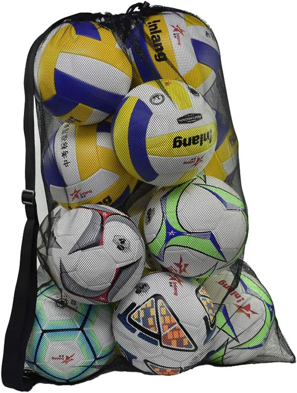Heavy Duty Mesh Ball Bag, Drawstring Storage Bag for Basketball, Soccer, Sports Gear with Adjustable Strap