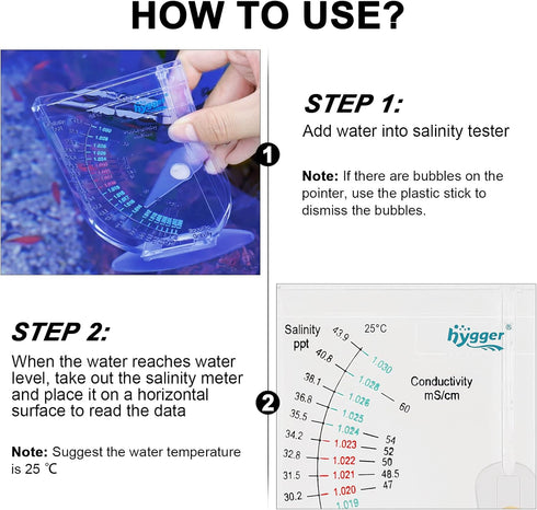 hygger Salinity Tester, Accurate Automatic Hydrometer for Fish Tank Pond Water, Sea Specific Gravity Test, Transparent