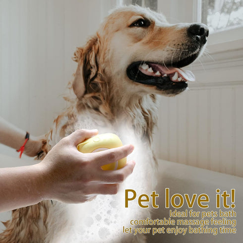 Dog Bathing Brush, Pet Massage Brush Shampoo Dispenser, Soft Silicone Brush Rubber Bristle for Dogs and Cats Shower Grooming (Yellow)